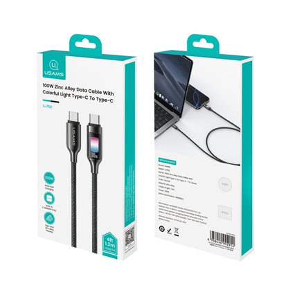 USAMS SJ750 100W Type-C / USB-C to Type-C / USB-C Zinc Alloy Data Cable with Colorful Light, Type-C to Type-C