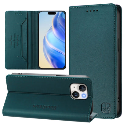 RC01 Dual-Folded Magnetic Suction RFID Leather Phone Case, For iPhone 15, For iPhone 14 Plus, For iPhone 14 / 13