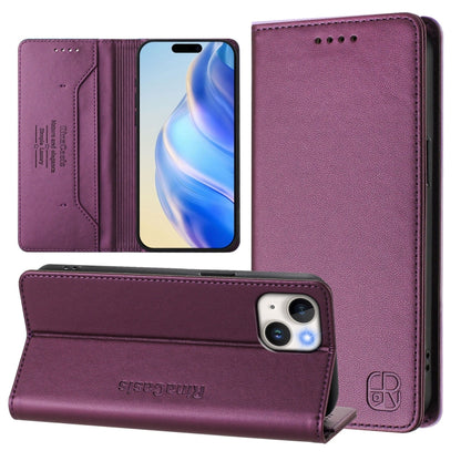 RC01 Dual-Folded Magnetic Suction RFID Leather Phone Case, For iPhone 15, For iPhone 14 Plus, For iPhone 14 / 13