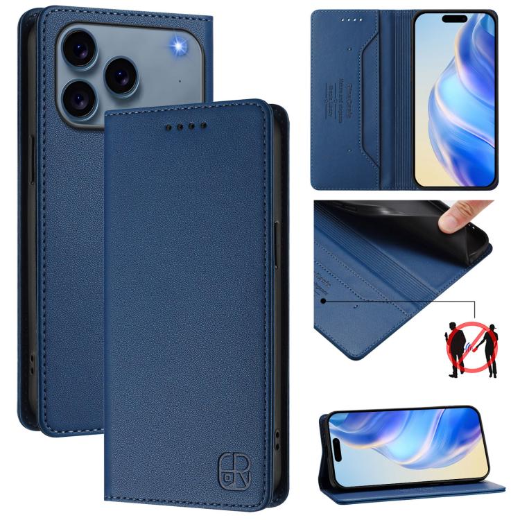 RC01 Dual-Folded Magnetic Suction RFID Leather Phone Case, For iPhone 18 Pro / 17 Pro, For iPhone 18 Pro Max / 17 Pro Max, For iPhone 17e / 16e