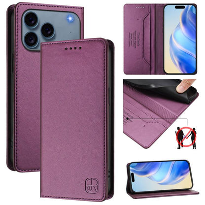 RC01 Dual-Folded Magnetic Suction RFID Leather Phone Case, For iPhone 18 Pro / 17 Pro, For iPhone 18 Pro Max / 17 Pro Max, For iPhone 17e / 16e