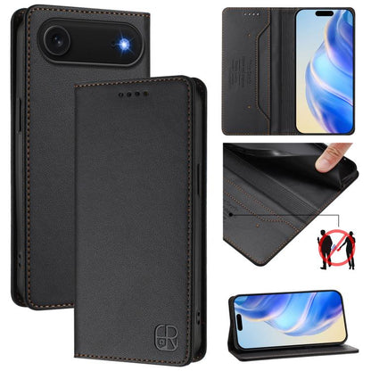 RC01 Dual-Folded Magnetic Suction RFID Leather Phone Case, For iPhone 17, For iPhone Air, For iPhone 16 Pro Max