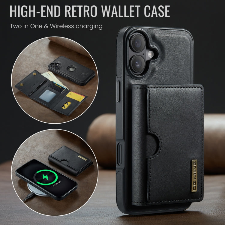 DG.MING M6 Series RFID Tri-fold Card Bag Removable Leather Phone Case, For iPhone 16, For iPhone 15 Pro Max, For iPhone 15 Pro, For iPhone 15 Plus
