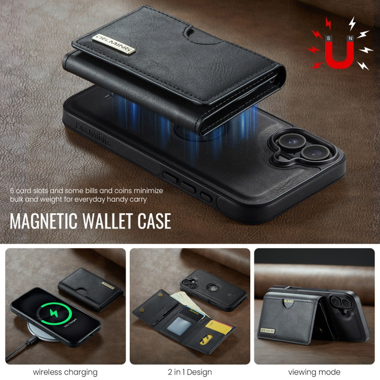 DG.MING M6 Series RFID Tri-fold Card Bag Removable Leather Phone Case, For iPhone 16, For iPhone 15 Pro Max, For iPhone 15 Pro, For iPhone 15 Plus