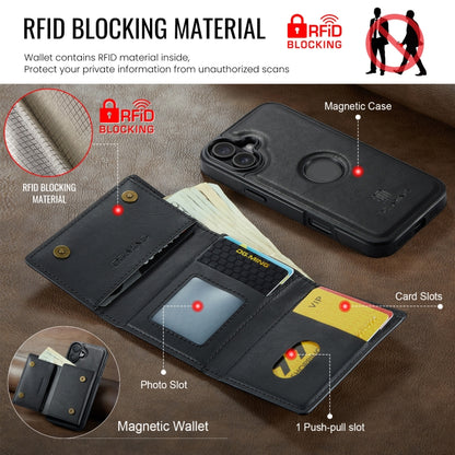 DG.MING M6 Series RFID Tri-fold Card Bag Removable Leather Phone Case, For iPhone 16, For iPhone 15 Pro Max, For iPhone 15 Pro, For iPhone 15 Plus