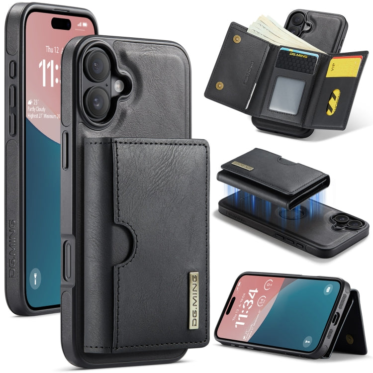 DG.MING M6 Series RFID Tri-fold Card Bag Removable Leather Phone Case, For iPhone 16, For iPhone 15 Pro Max, For iPhone 15 Pro, For iPhone 15 Plus