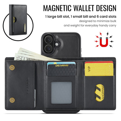 DG.MING M6 Series RFID Tri-fold Card Bag Removable Leather Phone Case, For iPhone 16, For iPhone 15 Pro Max, For iPhone 15 Pro, For iPhone 15 Plus