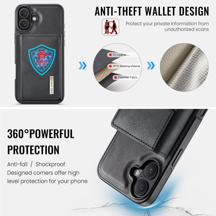 DG.MING M6 Series RFID Tri-fold Card Bag Removable Leather Phone Case, For iPhone 16, For iPhone 15 Pro Max, For iPhone 15 Pro, For iPhone 15 Plus