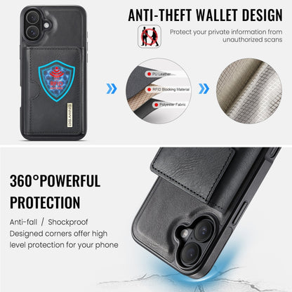 DG.MING M6 Series RFID Tri-fold Card Bag Removable Leather Phone Case, For iPhone 16, For iPhone 15 Pro Max, For iPhone 15 Pro, For iPhone 15 Plus