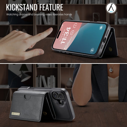DG.MING M6 Series RFID Tri-fold Card Bag Removable Leather Phone Case, For iPhone 16, For iPhone 15 Pro Max, For iPhone 15 Pro, For iPhone 15 Plus