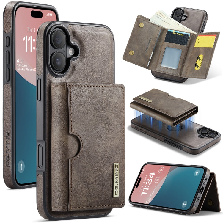DG.MING M6 Series RFID Tri-fold Card Bag Removable Leather Phone Case, For iPhone 16, For iPhone 15 Pro Max, For iPhone 15 Pro, For iPhone 15 Plus