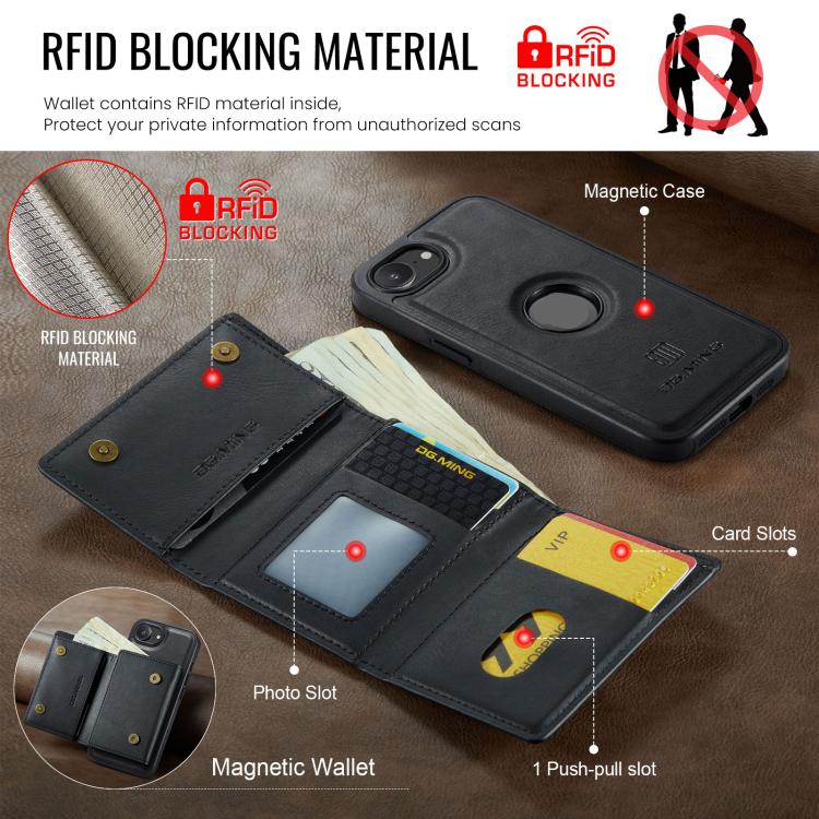 DG.MING M6 Series RFID Tri-fold Card Bag Removable Leather Phone Case