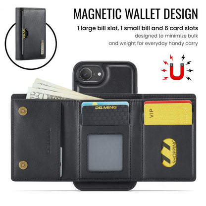 DG.MING M6 Series RFID Tri-fold Card Bag Removable Leather Phone Case
