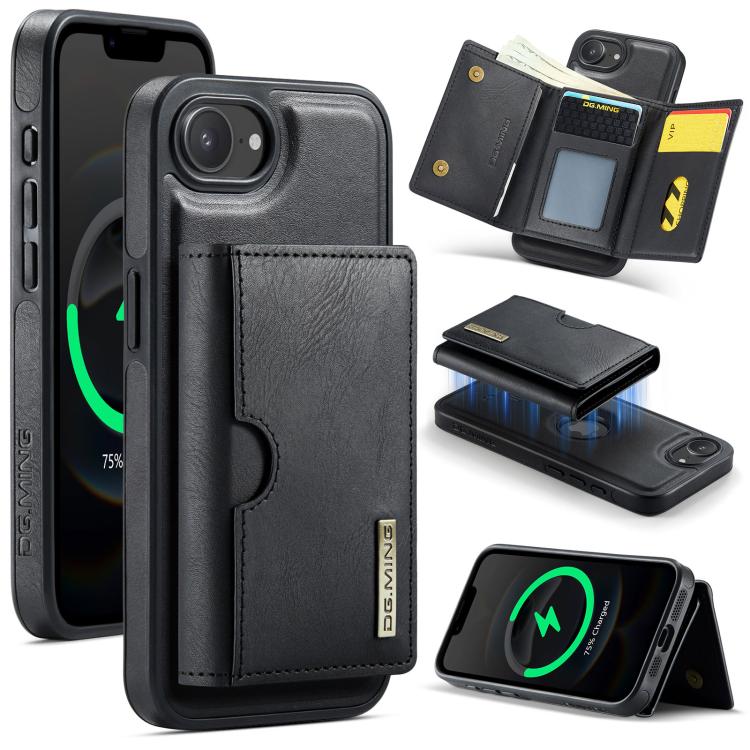 DG.MING M6 Series RFID Tri-fold Card Bag Removable Leather Phone Case, For iPhone 18 Pro / 17 Pro, For iPhone 18 Pro Max / 17 Pro Max, For iPhone 17e / 16e, For iPhone 17