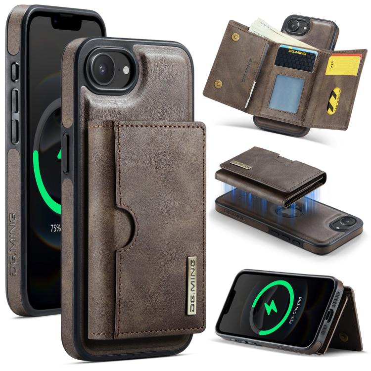 DG.MING M6 Series RFID Tri-fold Card Bag Removable Leather Phone Case, For iPhone 18 Pro / 17 Pro, For iPhone 18 Pro Max / 17 Pro Max, For iPhone 17e / 16e, For iPhone 17