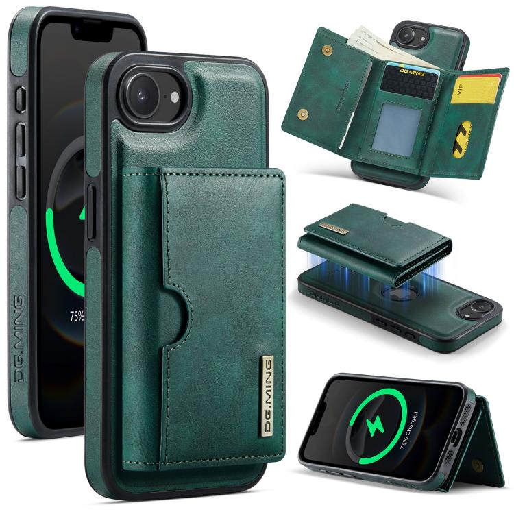 DG.MING M6 Series RFID Tri-fold Card Bag Removable Leather Phone Case, For iPhone 18 Pro / 17 Pro, For iPhone 18 Pro Max / 17 Pro Max, For iPhone 17e / 16e, For iPhone 17