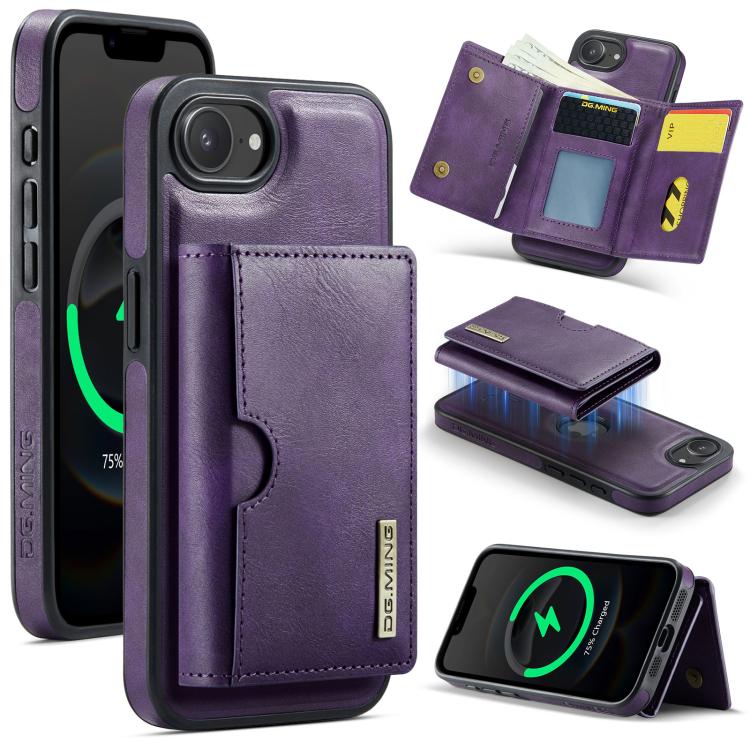 DG.MING M6 Series RFID Tri-fold Card Bag Removable Leather Phone Case, For iPhone 18 Pro / 17 Pro, For iPhone 18 Pro Max / 17 Pro Max, For iPhone 17e / 16e, For iPhone 17