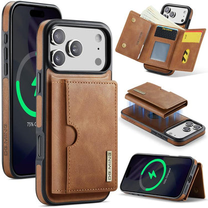 DG.MING M6 Series RFID Tri-fold Card Bag Removable Leather Phone Case, For iPhone 17e / 16e, For iPhone 17 Pro Max, For iPhone 17 Pro, For iPhone 17