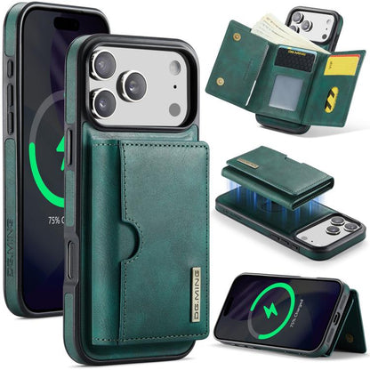 DG.MING M6 Series RFID Tri-fold Card Bag Removable Leather Phone Case, For iPhone 17e / 16e, For iPhone 17 Pro Max, For iPhone 17 Pro, For iPhone 17