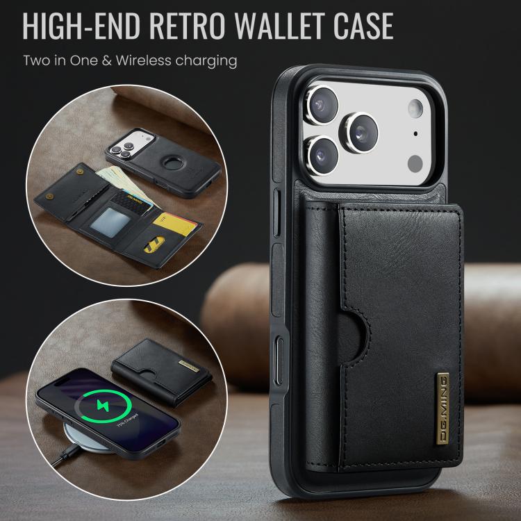 DG.MING M6 Series RFID Tri-fold Card Bag Removable Leather Phone Case, For iPhone 18 Pro / 17 Pro, For iPhone 18 Pro Max / 17 Pro Max, For iPhone 17e / 16e, For iPhone 17