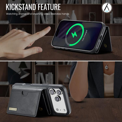 DG.MING M6 Series RFID Tri-fold Card Bag Removable Leather Phone Case, For iPhone 18 Pro / 17 Pro, For iPhone 18 Pro Max / 17 Pro Max, For iPhone 17e / 16e, For iPhone 17
