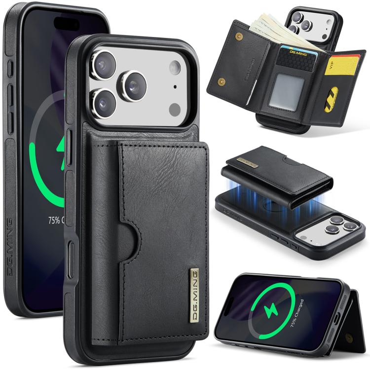 DG.MING M6 Series RFID Tri-fold Card Bag Removable Leather Phone Case, For iPhone 17e / 16e, For iPhone 17 Pro Max, For iPhone 17 Pro, For iPhone 17