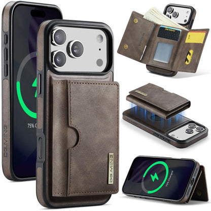 DG.MING M6 Series RFID Tri-fold Card Bag Removable Leather Phone Case, For iPhone 17e / 16e, For iPhone 17 Pro Max, For iPhone 17 Pro, For iPhone 17
