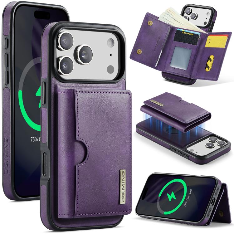 DG.MING M6 Series RFID Tri-fold Card Bag Removable Leather Phone Case, For iPhone 17e / 16e, For iPhone 17 Pro Max, For iPhone 17 Pro, For iPhone 17