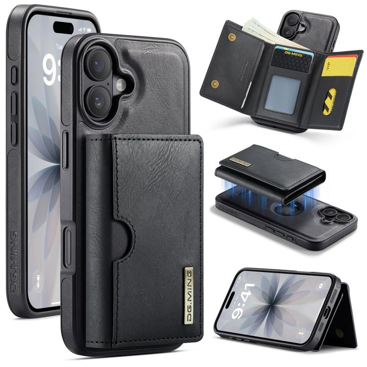 DG.MING M6 Series RFID Tri-fold Card Bag Removable Leather Phone Case, For iPhone 17e / 16e, For iPhone 17 Pro Max, For iPhone 17 Pro, For iPhone 17