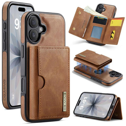 DG.MING M6 Series RFID Tri-fold Card Bag Removable Leather Phone Case, For iPhone 17e / 16e, For iPhone 17 Pro Max, For iPhone 17 Pro, For iPhone 17