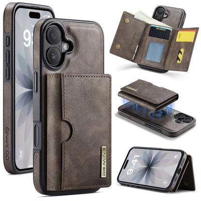 DG.MING M6 Series RFID Tri-fold Card Bag Removable Leather Phone Case, For iPhone 17e / 16e, For iPhone 17 Pro Max, For iPhone 17 Pro, For iPhone 17