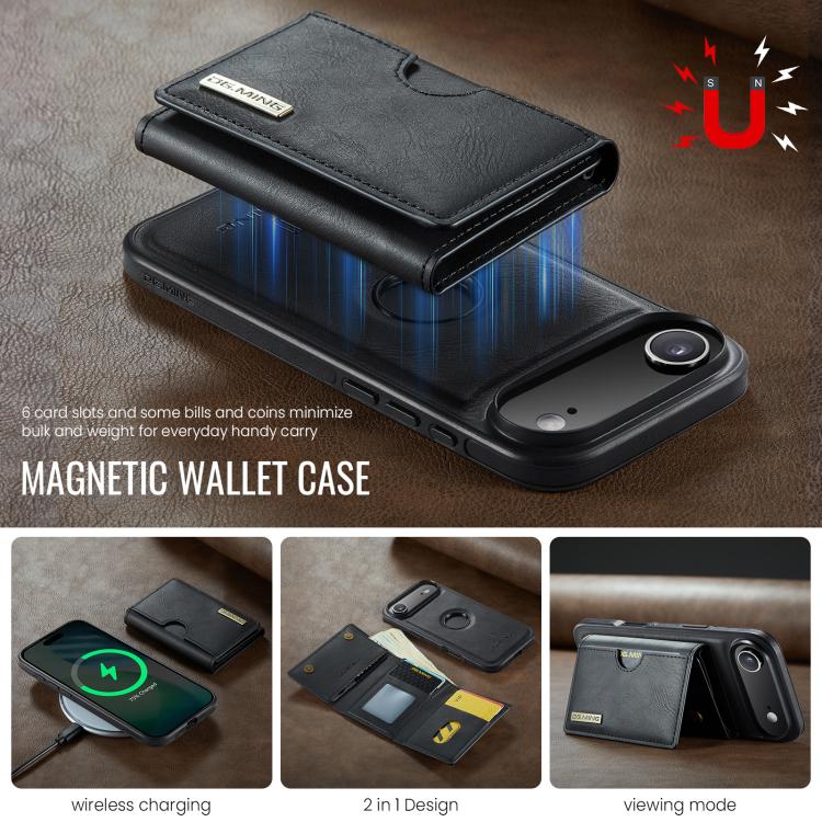 DG.MING M6 Series RFID Tri-fold Card Bag Removable Leather Phone Case, For iPhone Air, For iPhone 16 Pro Max, For iPhone 16 Pro, For iPhone 16 Plus