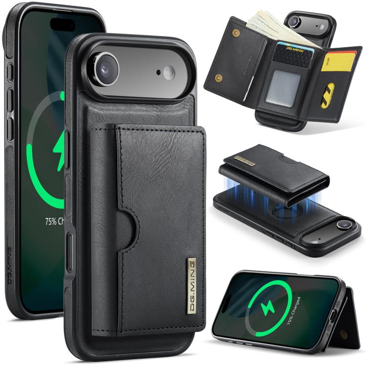 DG.MING M6 Series RFID Tri-fold Card Bag Removable Leather Phone Case, For iPhone Air, For iPhone 16 Pro Max, For iPhone 16 Pro, For iPhone 16 Plus