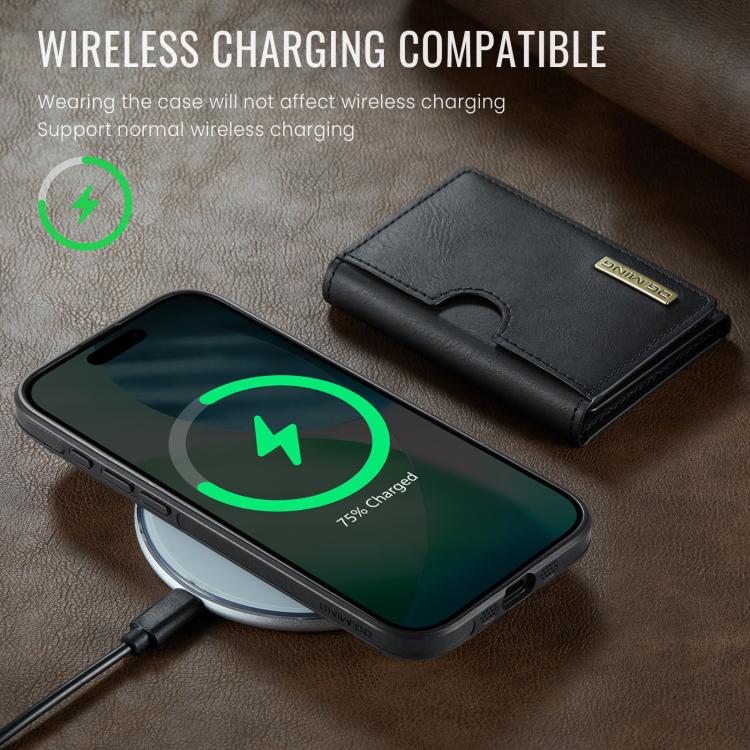 DG.MING M6 Series RFID Tri-fold Card Bag Removable Leather Phone Case, For iPhone Air, For iPhone 16 Pro Max, For iPhone 16 Pro, For iPhone 16 Plus