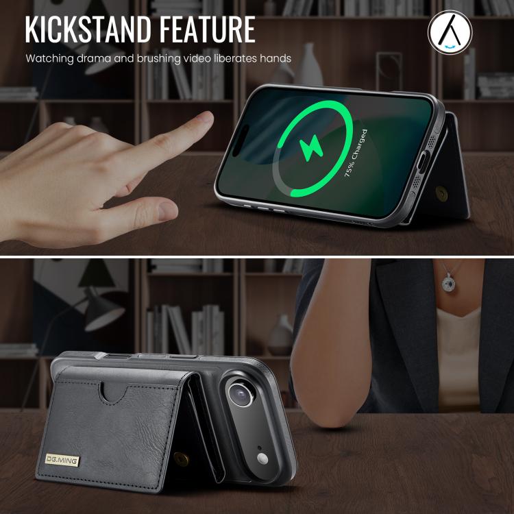 DG.MING M6 Series RFID Tri-fold Card Bag Removable Leather Phone Case, For iPhone Air, For iPhone 16 Pro Max, For iPhone 16 Pro, For iPhone 16 Plus
