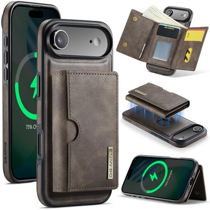 DG.MING M6 Series RFID Tri-fold Card Bag Removable Leather Phone Case, For iPhone Air, For iPhone 16 Pro Max, For iPhone 16 Pro, For iPhone 16 Plus
