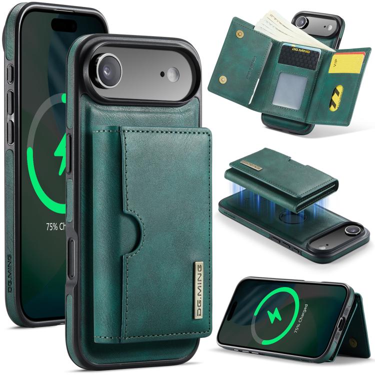 DG.MING M6 Series RFID Tri-fold Card Bag Removable Leather Phone Case, For iPhone Air, For iPhone 16 Pro Max, For iPhone 16 Pro, For iPhone 16 Plus