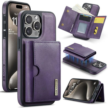 DG.MING M6 Series RFID Tri-fold Card Bag Removable Leather Phone Case, For iPhone 16, For iPhone 15 Pro Max, For iPhone 15 Pro, For iPhone 15 Plus