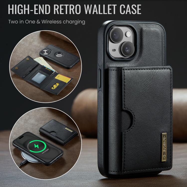 DG.MING M6 Series RFID Tri-fold Card Bag Removable Leather Phone Case, For iPhone 15, For iPhone 14 Plus, For iPhone 14, For iPhone 14 Pro