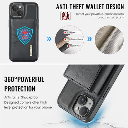 DG.MING M6 Series RFID Tri-fold Card Bag Removable Leather Phone Case, For iPhone 15, For iPhone 14 Plus, For iPhone 14, For iPhone 14 Pro