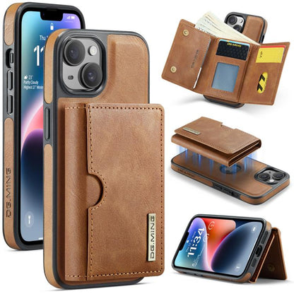 DG.MING M6 Series RFID Tri-fold Card Bag Removable Leather Phone Case, For iPhone 15, For iPhone 14 Plus, For iPhone 14, For iPhone 14 Pro