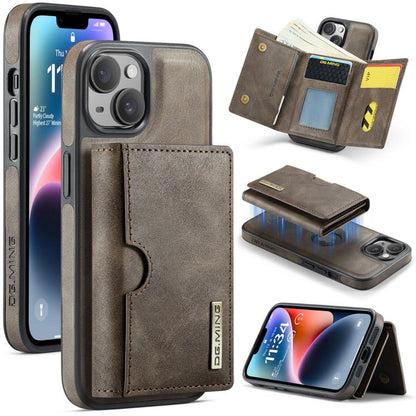 DG.MING M6 Series RFID Tri-fold Card Bag Removable Leather Phone Case, For iPhone 15, For iPhone 14 Plus, For iPhone 14, For iPhone 14 Pro