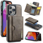 DG.MING M6 Series RFID Tri-fold Card Bag Removable Leather Phone Case, For iPhone 15, For iPhone 14 Plus, For iPhone 14, For iPhone 14 Pro