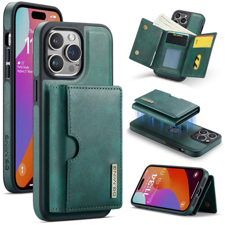 DG.MING M6 Series RFID Tri-fold Card Bag Removable Leather Phone Case, For iPhone 15, For iPhone 14 Plus, For iPhone 14, For iPhone 14 Pro