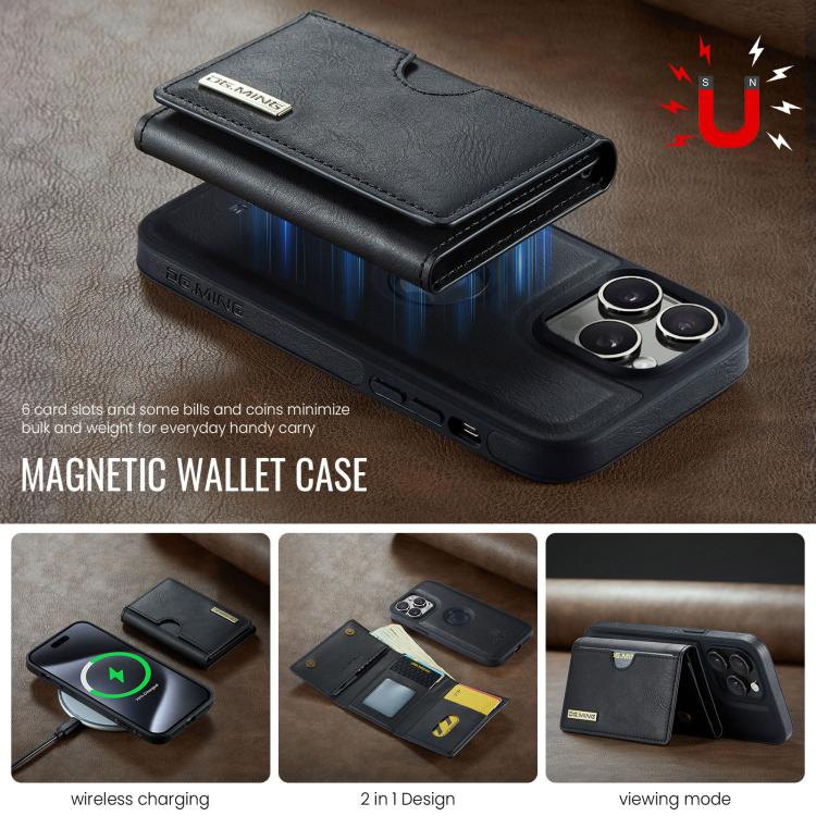 DG.MING M6 Series RFID Tri-fold Card Bag Removable Leather Phone Case, For iPhone 14 Pro Max, For iPhone 13 Pro Max, For iPhone 13 Pro, For iPhone 13