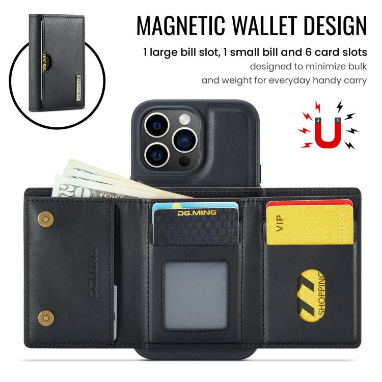 DG.MING M6 Series RFID Tri-fold Card Bag Removable Leather Phone Case, For iPhone 14 Pro Max, For iPhone 13 Pro Max, For iPhone 13 Pro, For iPhone 13