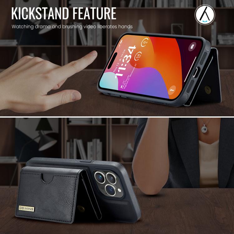 DG.MING M6 Series RFID Tri-fold Card Bag Removable Leather Phone Case, For iPhone 14 Pro Max, For iPhone 13 Pro Max, For iPhone 13 Pro, For iPhone 13
