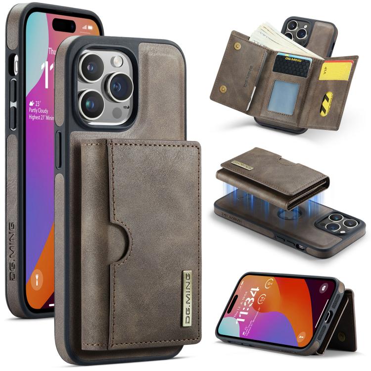 DG.MING M6 Series RFID Tri-fold Card Bag Removable Leather Phone Case, For iPhone 14 Pro Max, For iPhone 13 Pro Max, For iPhone 13 Pro, For iPhone 13