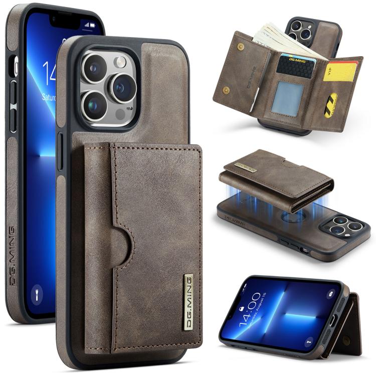DG.MING M6 Series RFID Tri-fold Card Bag Removable Leather Phone Case, For iPhone 14 Pro Max, For iPhone 13 Pro Max, For iPhone 13 Pro, For iPhone 13