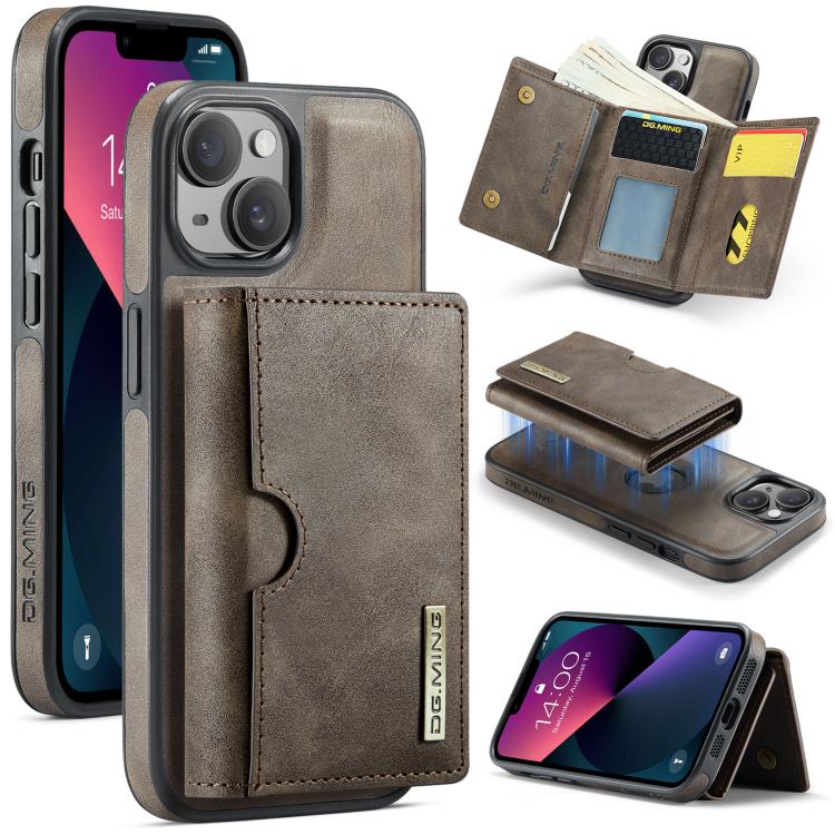 DG.MING M6 Series RFID Tri-fold Card Bag Removable Leather Phone Case, For iPhone 14 Pro Max, For iPhone 13 Pro Max, For iPhone 13 Pro, For iPhone 13